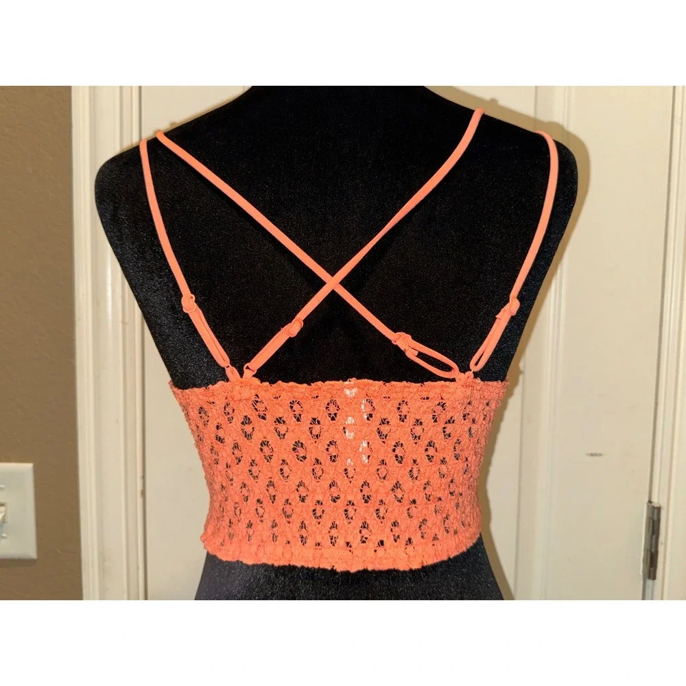 Zenana Floral Lace Bralette Coral Orange Longline Crop Top Women's Medium - Picture 2 of 5